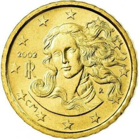 Moneda 10 céntimos 2002 Italia anverso