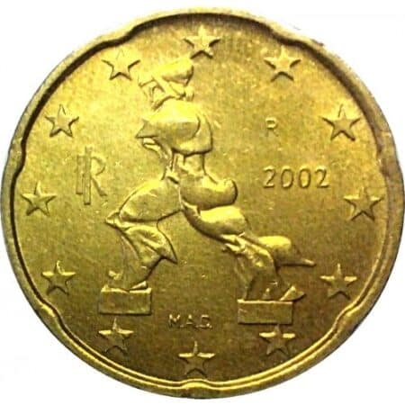 Moneda 20 céntimos Euros 2002 Italia anverso