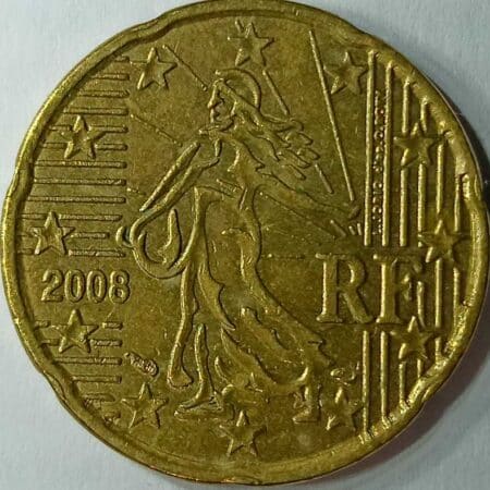 Moneda 20 céntimos euro 2008 Francia anverso en numinformatica